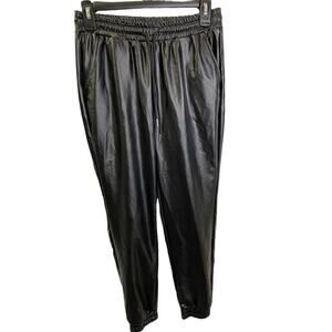 Hot Kiss Black Liquid Faux Leather Jogger Drawstring Pants Size Small
